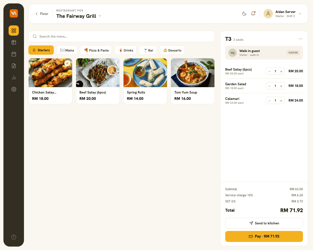 Restaurant POS dashboard