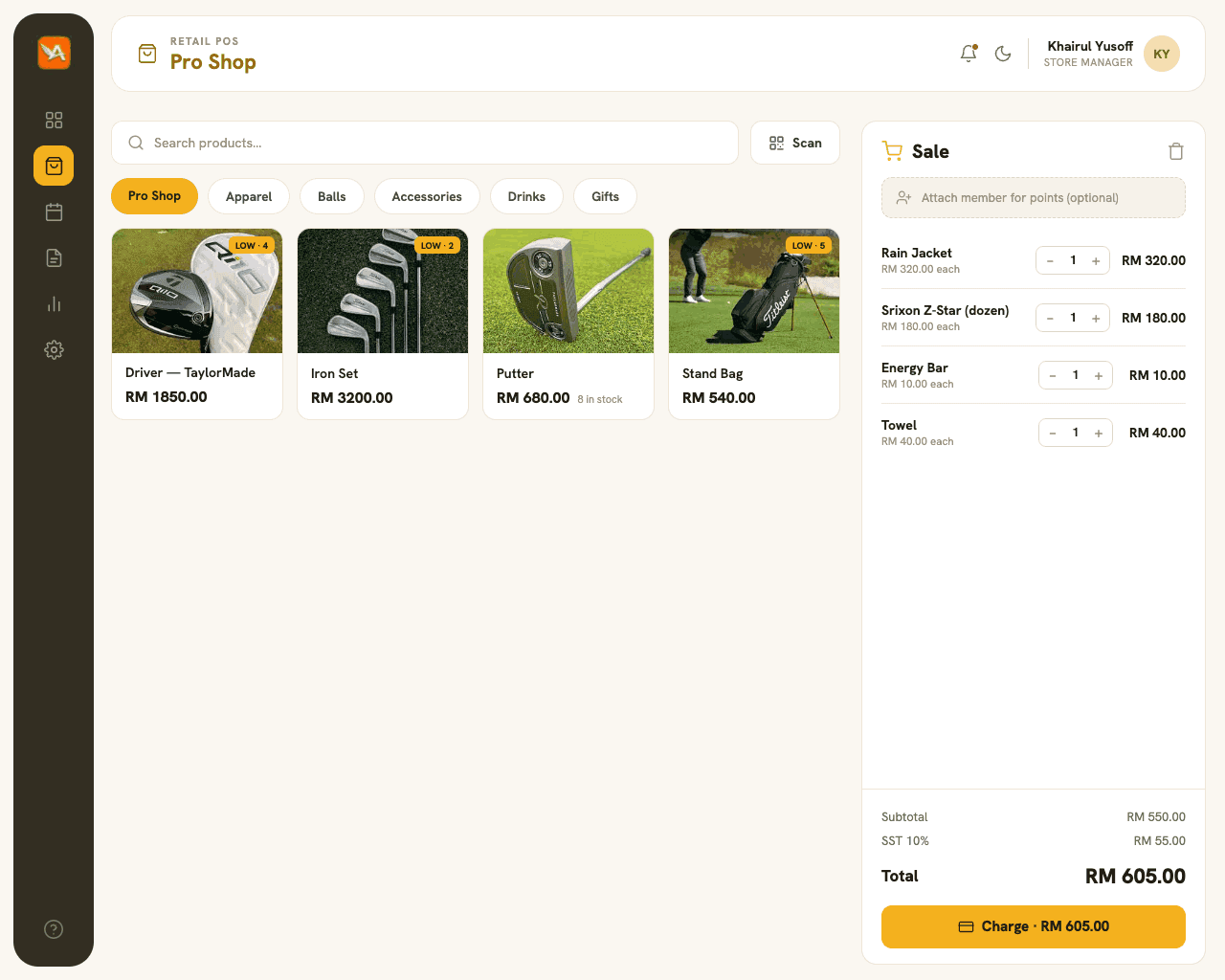 Retail POS dashboard