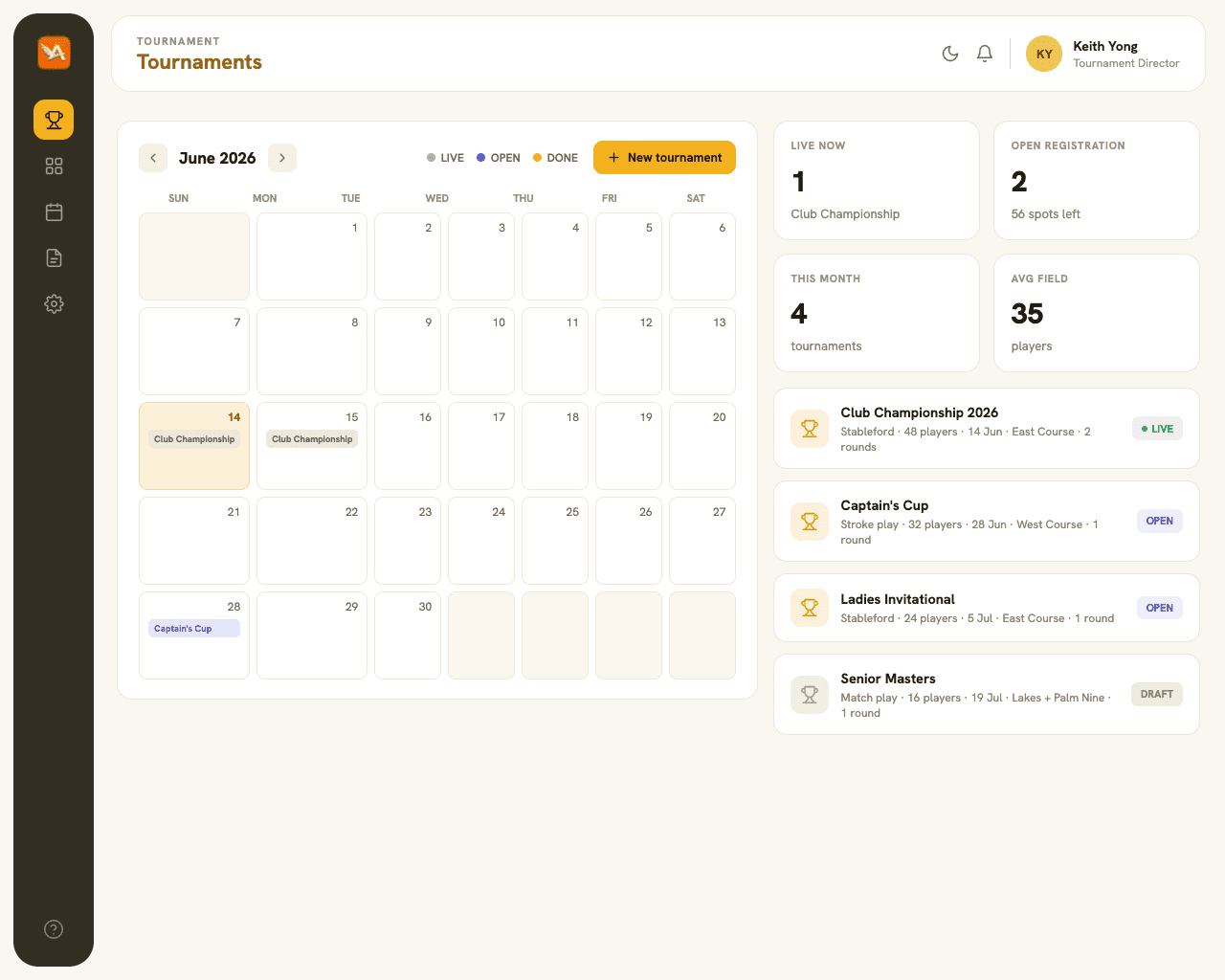 Tournament dashboard