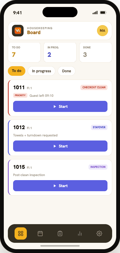 Housekeeping mobile app